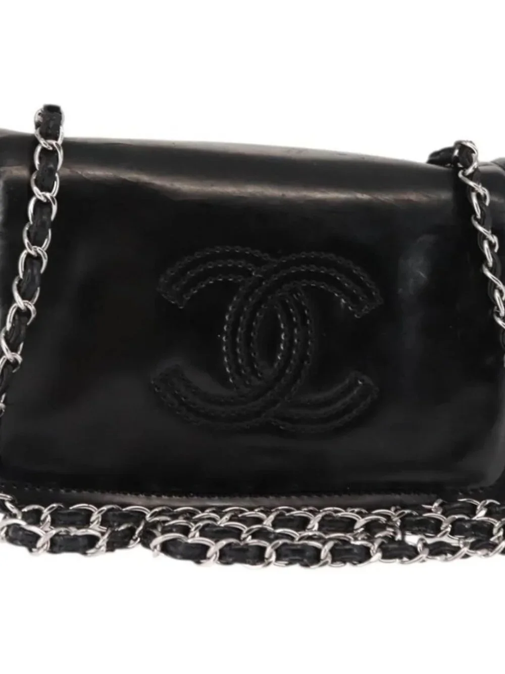 CHANEL Chain Shoulder Bag Patent leather Black Gold CC Auth bs29761
